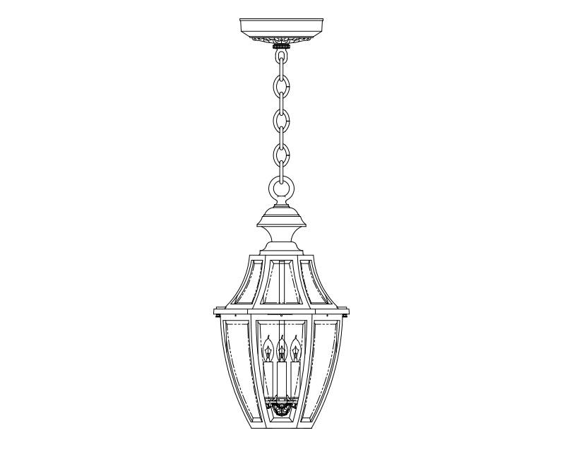 Augusta, Large, aluminum, Ceiling Mount, chain, Clear glass, (3) 25W B10, 120V